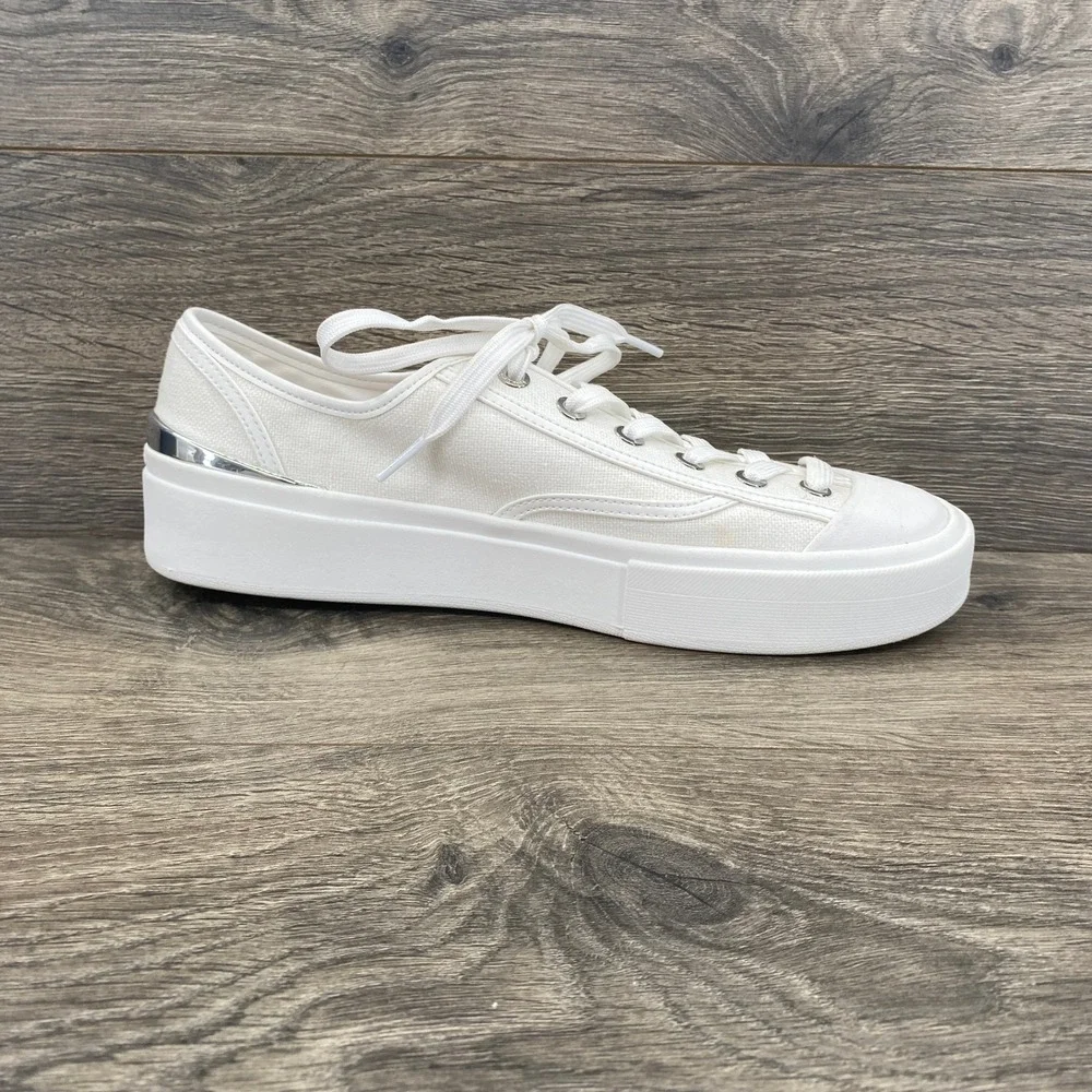 Michael Kors Platform Sneakers Womens 10M White Canvas Silver Trim SN24K
